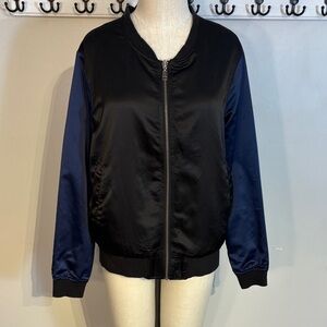 Black and Navy Satin Reversible Bomber Jacket Size med to L